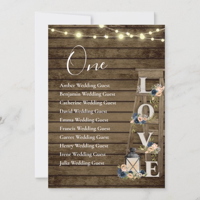 Wood Ladder Floral Table One Seating Card (Front)