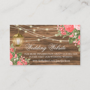 Wood, Lantern and Coral Flower -  Wedding Website Enclosure Card