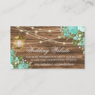 Wood, Lantern and Teal Flowers -  Wedding Website Enclosure Card