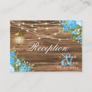 Wood, Lanterns and Baby Blue Flower - Reception Enclosure Card