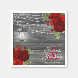 Wood, Lanterns and Dark Red Flower Napkin