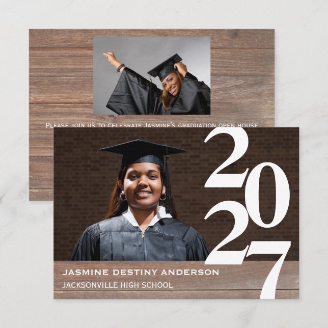 Wood & Large Numbers - 3x5 Graduation Announcement (Front/Back)