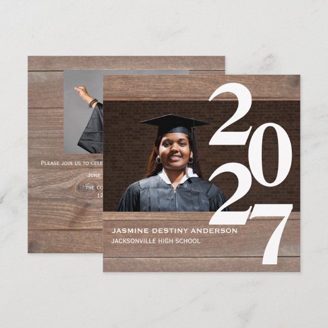 Wood & Large Numbers - Graduation Announcement (Front/Back)