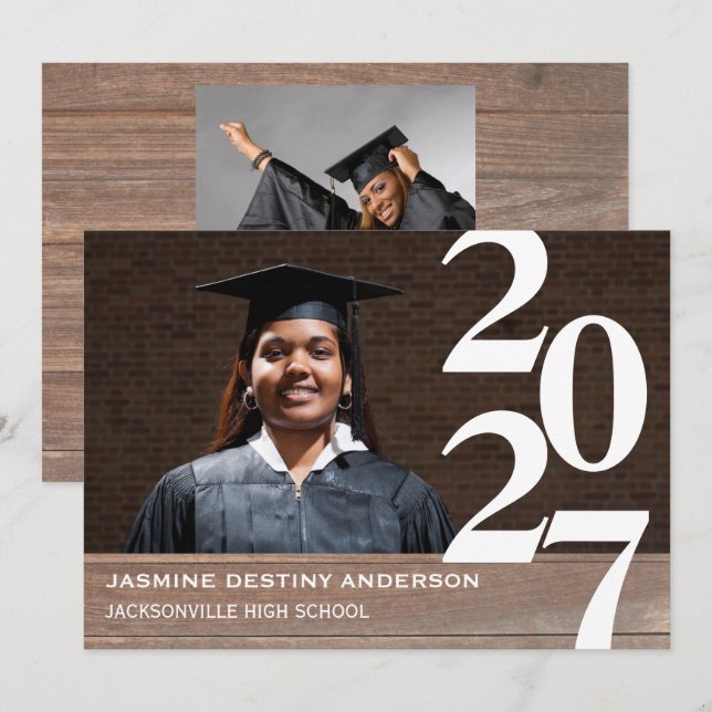 Wood & Large Numbers - Graduation Announcement (Front/Back)