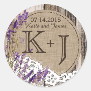 Wood Lavender Lace Rustic Monogram Wedding Label