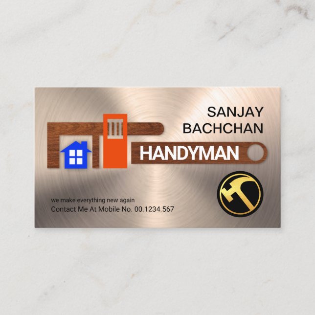 Wood Layer Pipe Wrench Repairs Business Card (Front)