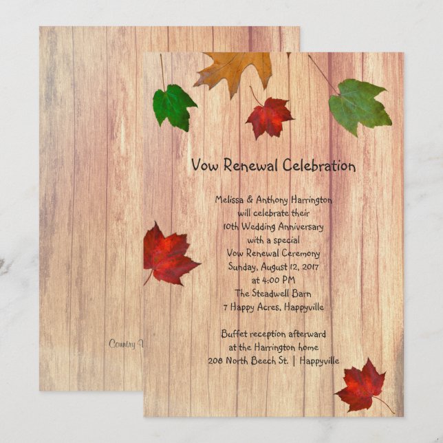 Wood Leaves Fall Season Vow Renewal Invitation (Front/Back)