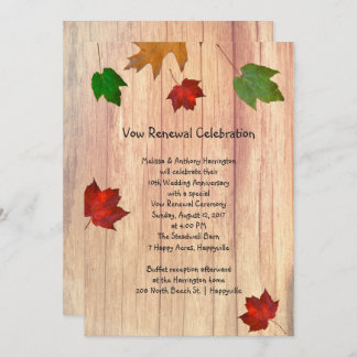 Wood Leaves Fall Season Vow Renewal Invitation