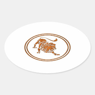 Wood Leo Zodiac Lion Astrology Sign Oval Sticker