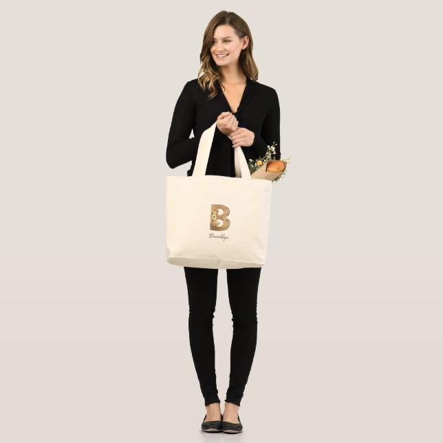 Wood letter B flower monogram retirement Tote Bag (Front (Model))