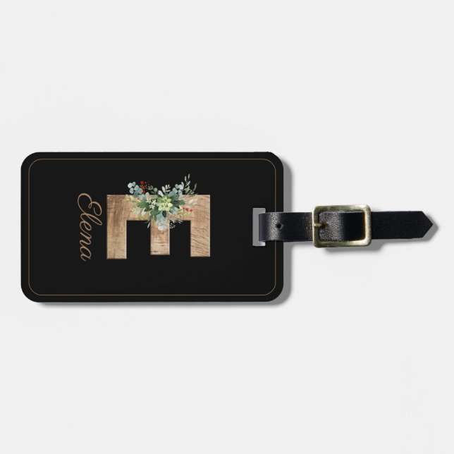 Wood letter  monogram E Luggage Tag (Front Horizontal)