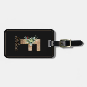  Wood letter  monogram F Luggage Tag