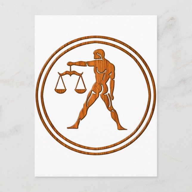 Wood Libra Zodiac Justice Astrology Sign Postcard (Front)