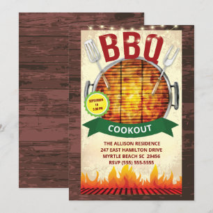 Wood Lights BBQ Grill  Cookout  Summer  Party Invitation
