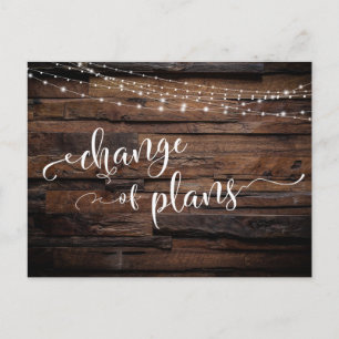 Wood & Lights Change of Plans Postponed Wedding Postcard