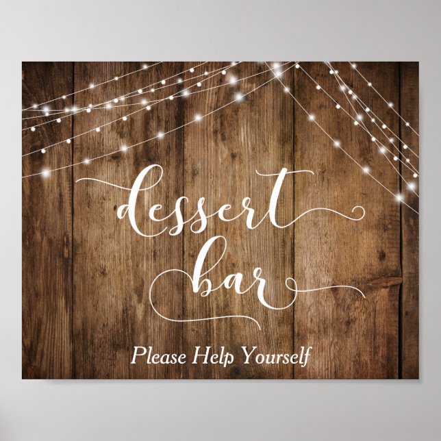 Wood & Lights Dessert Bar Wedding Reception Sign (Front)