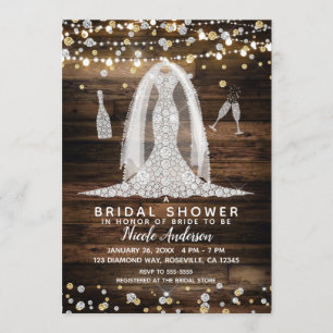 Wood & Lights Diamond Wedding Dress Bridal Shower Invitation