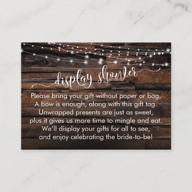 Wood & Lights Display Bridal Shower Gift Card (Front)