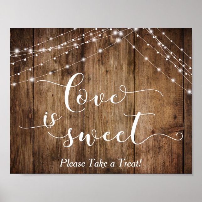 Wood & Lights Love is Sweet Wedding Dessert Sign (Front)