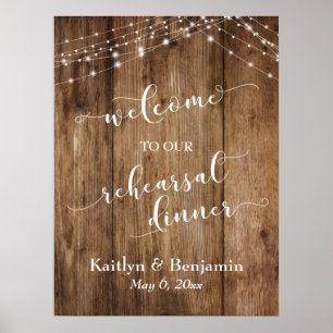 Wood & Lights Rehearsal Dinner Welcome Sign