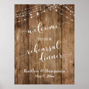 Wood & Lights Rehearsal Dinner Welcome Sign