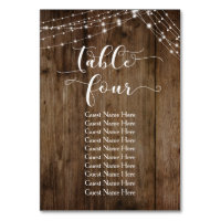 Wood & Lights Table Four with Guest Names Card