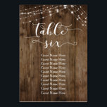 Wood & Lights Table Six with Guest Names Card<br><div class="desc">This rustic, elegant wedding and event invitation suite of designs presents some popular wedding design trends combined in a fresh way. With a rich brown wood background and dual strings of twinkling light accents, I've combined a beautiful modern script font to render graphics depicting key words and phrases in the...</div>