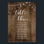 Wood & Lights Table Three with Guest Names Card<br><div class="desc">This rustic, elegant wedding and event invitation suite of designs presents some popular wedding design trends combined in a fresh way. With a rich brown wood background and dual strings of twinkling light accents, I've combined a beautiful modern script font to render graphics depicting key words and phrases in the...</div>