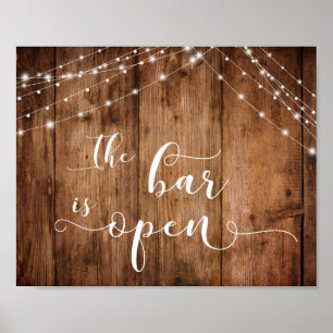 Wood & Lights The Bar is Open Reception Sign