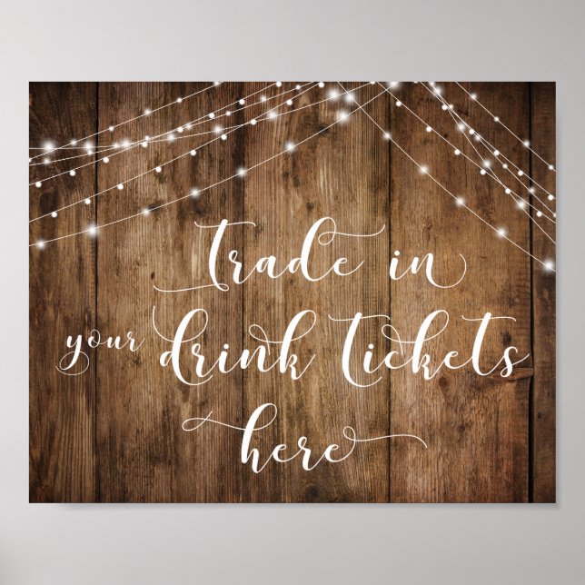Wood & Lights Trade in Your Drink Tickets Bar Sign (Front)