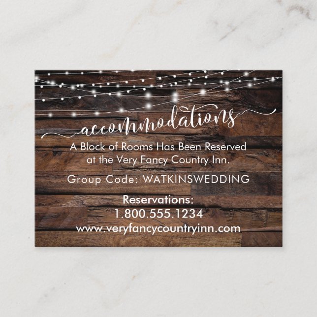 Wood & Lights Wedding Accommodations Insert Cards (Front)