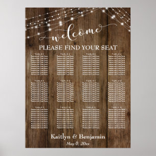 Wood & Lights Welcome Typography Seating Chart