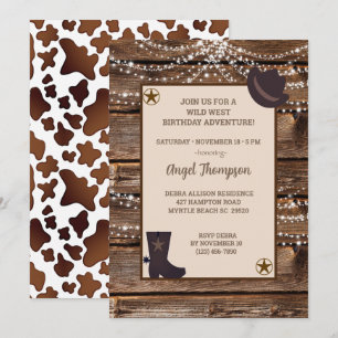 Wood Lights Western Cowgirl Birthday Invitation