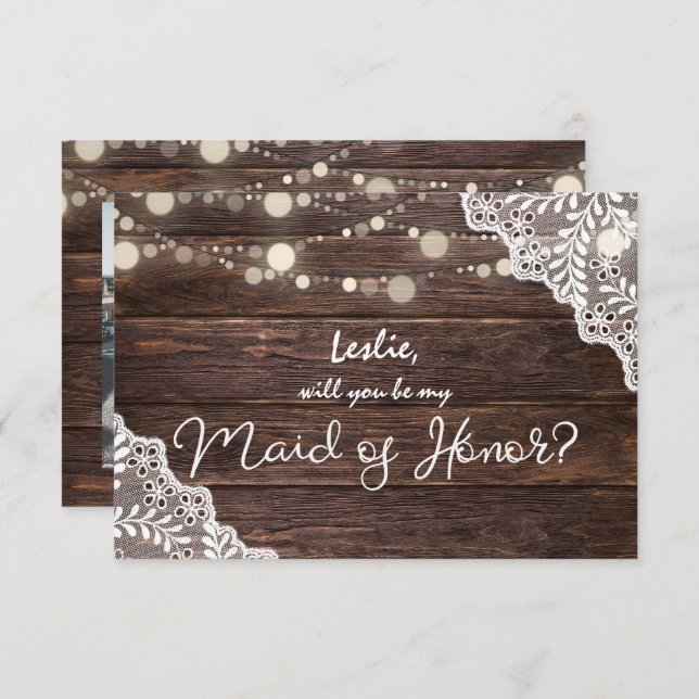 Wood Lights Will You Be My Maid of Honour? Photo Invitation (Front/Back)