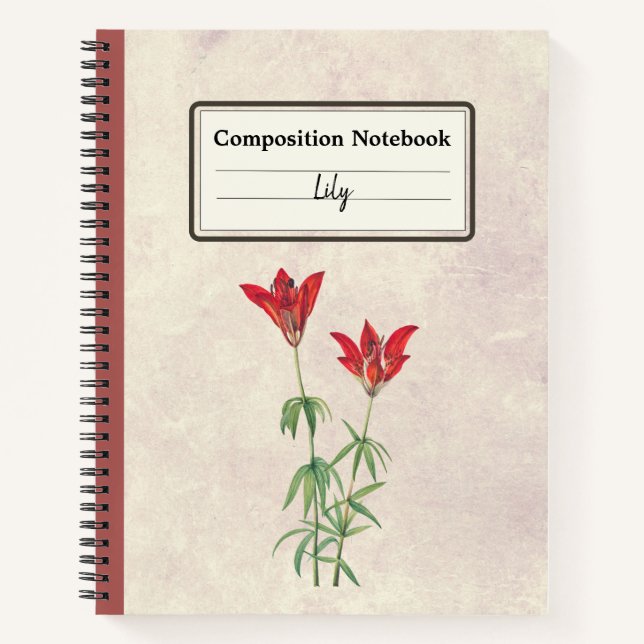 Wood Lily Flower Personalised Composition Notebook (Front)