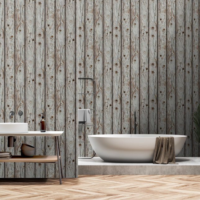 Wood limewash country rustic outdoor woodland wallpaper (Bathroom)