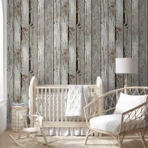 Wood limewash country western white rustic chic wallpaper