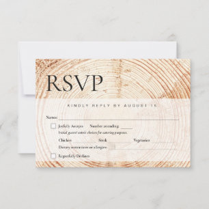 Wood log bark Rustic Wedding meal choices RSVP Card