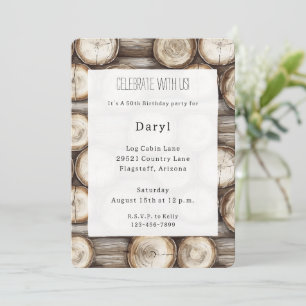 Wood Log Cabin 50th Birthday Invitation