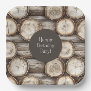 Wood Log Cabin Birthday Paper Plate