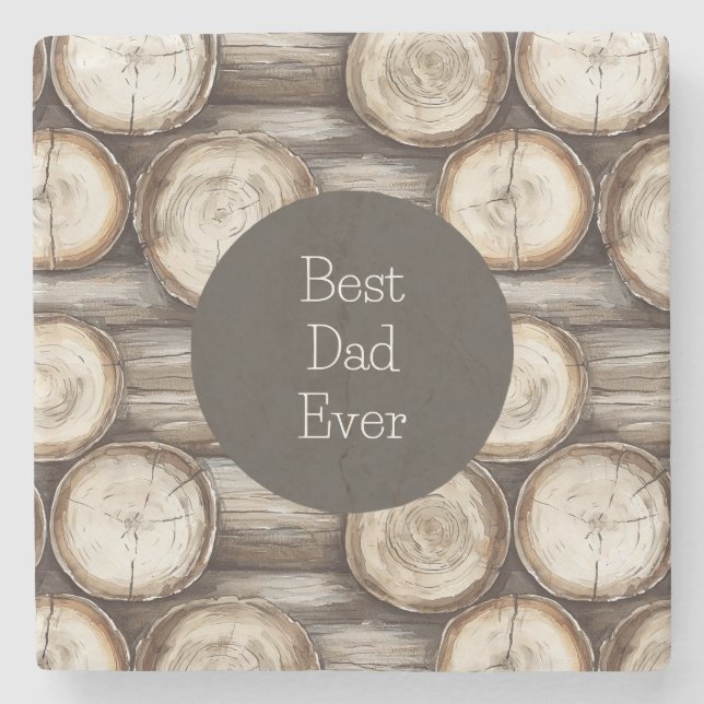 Wood Log Cabin Birthday Stone Coaster (Front)
