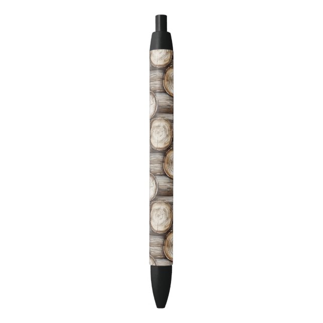Wood Log Cabin Christmas Black Ink Pen (Front Vertical)