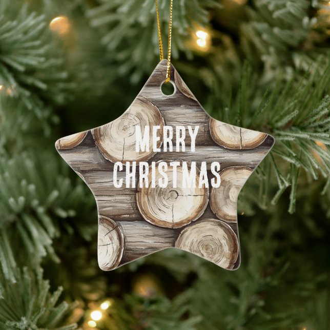 Wood Log Cabin Christmas Ceramic Tree Decoration (Tree)