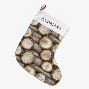 Wood Log Cabin Christmas Large Christmas Stocking