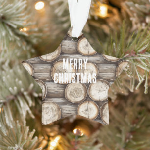 Wood Log Cabin Christmas Ornament
