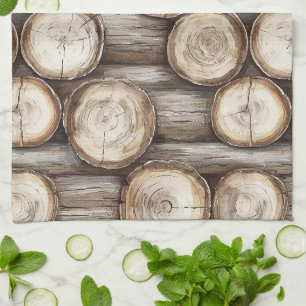 Wood Log Cabin Christmas Tea Towel