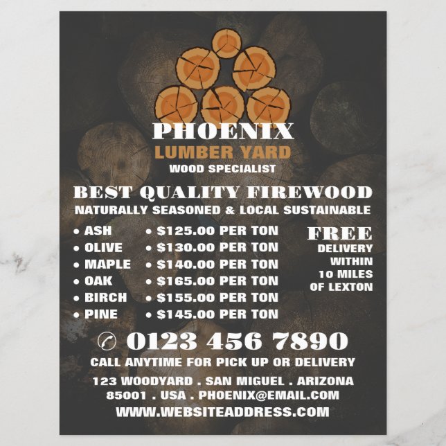 Wood Log Logo, Lumber/Timber/Wood Yard Advert Flyer (Front)