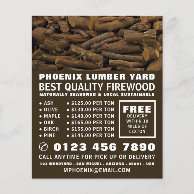 Wood Log Pile, Lumber/Timber/Wood Yard Advertising Flyer (Front)