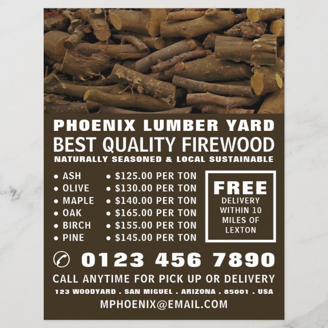 Wood Log Pile, Lumber/Timber/Wood Yard Advertising Flyer (Front)