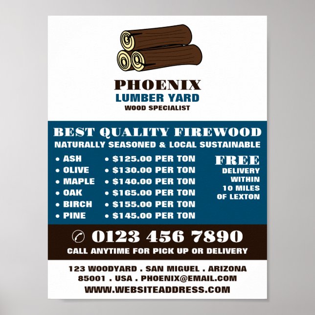 Wood Logs, Lumber/Timber/Wood Yard Advert Poster (Front)